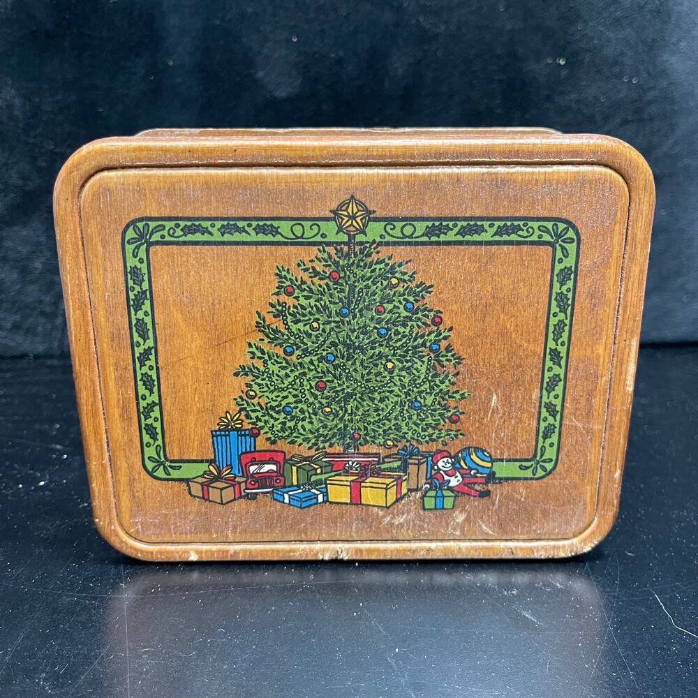 Vintage Christmas Wooden Napkin Holder Christmas Tree Scene